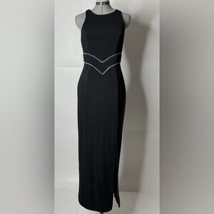 Black Gown criss-cross open back detailed with rhinestones
